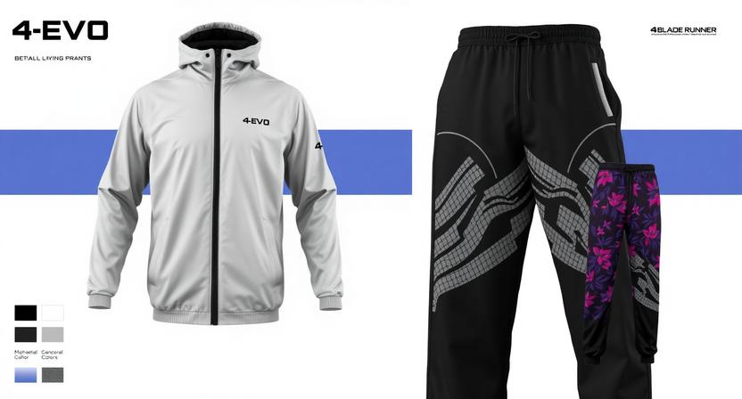 Light grey 4-EVO wind shell with black printed joggers