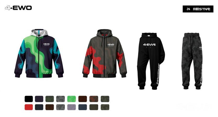 4-EVO camo jackets and joggers with a colour swatch library