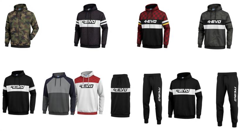 Range of 4-EVO colour-blocked hoodies, jackets and joggers
