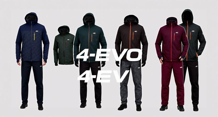 4-EVO insulated jackets and trousers in navy, green, brown and burgundy